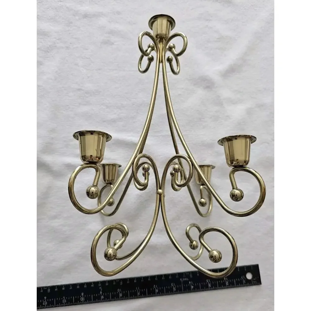 Vintage Home Interiors MCM Brass Plated Candle Holder Candelabra Centerpiece